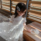 Girls White Fluffy Princess Dress Sequins Sweet Baby Summer Dress Mesh Short Sleeve Large Skirt Dress