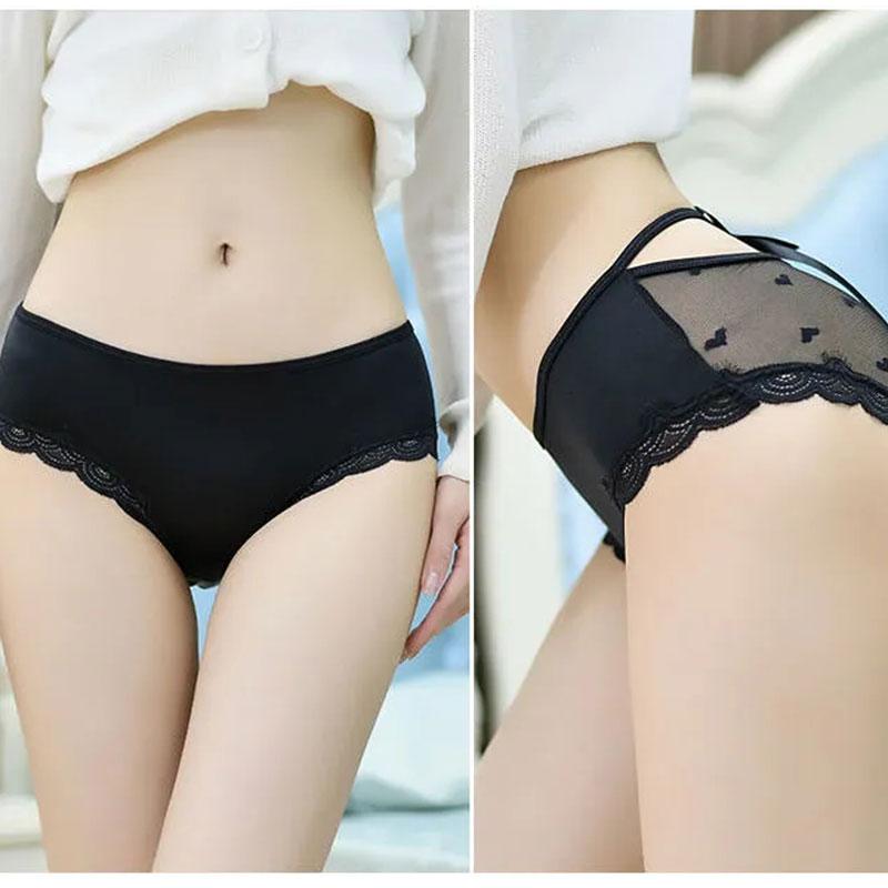 Sexy Panties Female Lace Seamless Transparent Mesh Hollow Underwear Large Size Charming Temptation Girl Briefs Pure Cotton Inner Crotch Ladies Panties