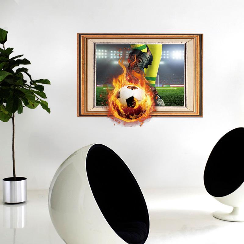 Fire Football 3D World Cup Office Decoration Wall Sticker Photo Frame Corridor Room Living Room
