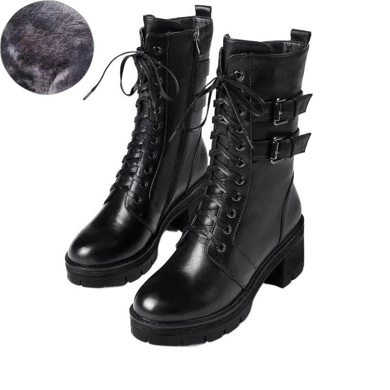 Martin Boots Woman Autumn and Winter Style Plus Velvet Warm Snow Boots Winter Boots Rivet Shoes Black Boots