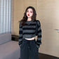 Autumn and Winter Loose Lazy Knit Sweater Women Pullover Round Neck Striped Student Short Sweater Women