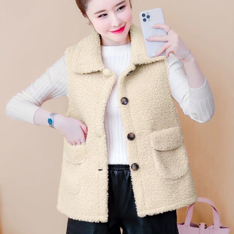 Faux Lamb Velvet Vest Women's Spring and Autumn Loose Wear Vest Coat Trendy