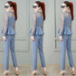 Ladies Professional Suit Xiaoxiangfeng Spring and Autumn Thin Temperament Two-piece Round Neck Long-sleeved Shirt + Casual Suit Pants