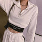 Black and White Sports Suit Women's High-navel Short Sweater Trousers Casual Two-piece Women's Short Top Loose Sweatpants Show Thinness and Height