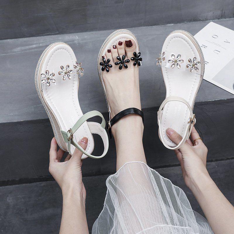 Women's Sandals Super High-heeled Wedge with Open Toe Flower Platform Sandals Waterproof Platform All-match Buckle Women's Shoes