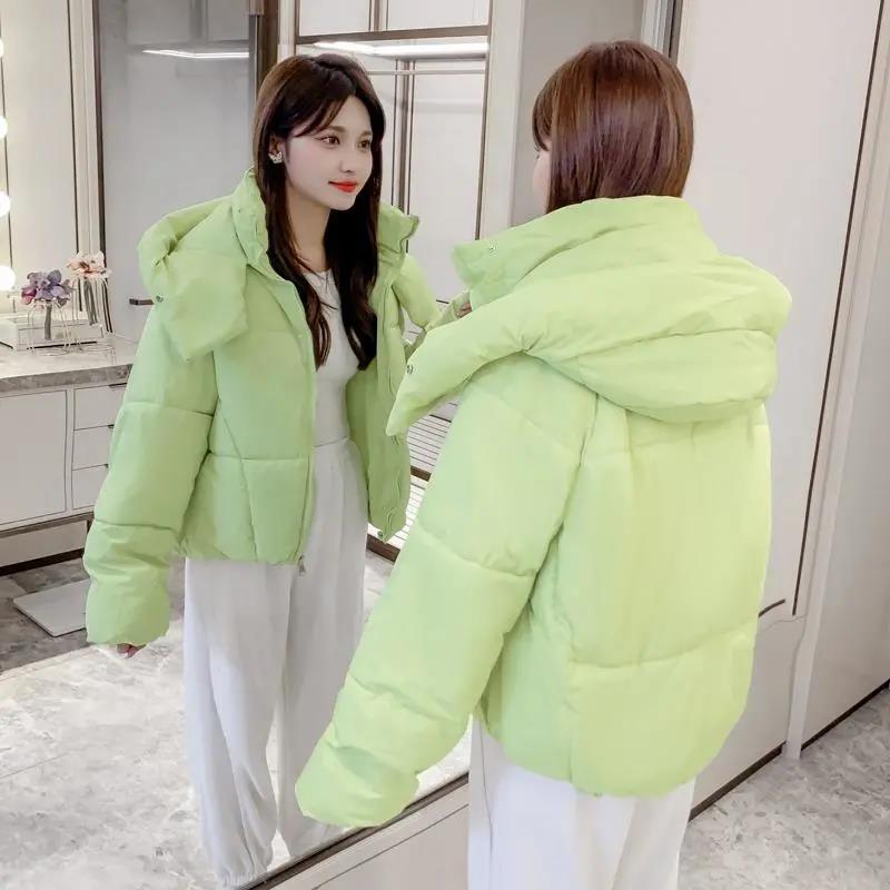 Chic Hooded Cotton Padded Women Parkas  Winter Warm Loose Solid Thicken Female Coats Ladies Zippers Outwear