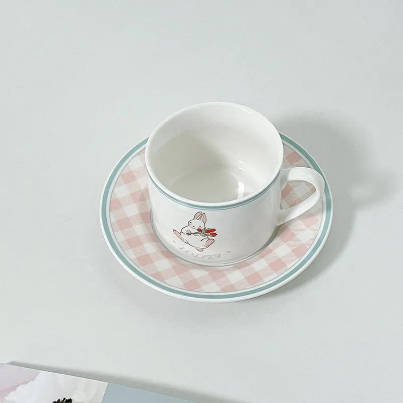 Ins Style Korean Retro Ceramic Coffee Cup and Saucer Set Afternoon Tea Cup Girl High-value Cute with Spoon