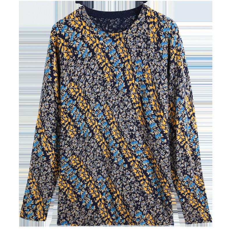 Autumn and Winter Printing Bottoming Shirt Women's Plus Size Casual Sweater Fashion Round Neck Printed Sweater