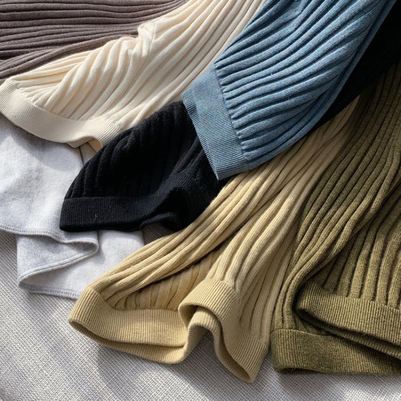 Casual Thick Knitted Women Pants Elastic High Waist Loose Female Wide Leg Pant Long Trousers 2022 Autumn Winter Striped Pantalon