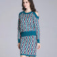 Women's Sweater Skirt Set Vintage Printed Off-shoulder Knitted Sweater Top and Bodycon Knitted Skirt Two-piece Set Female Outfits