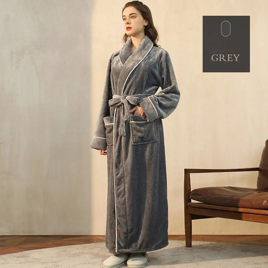 Autumn Winter Coral Fleece Nightgown Women's Lengthened Thickened Couple Nightgown Plus Size Bathrobe Pajamas