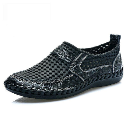 Cowhide Sandals Men's Hollow Mesh One Pedal Peas Shoes Men's Shoes Breathable Casual Lazy Shoes