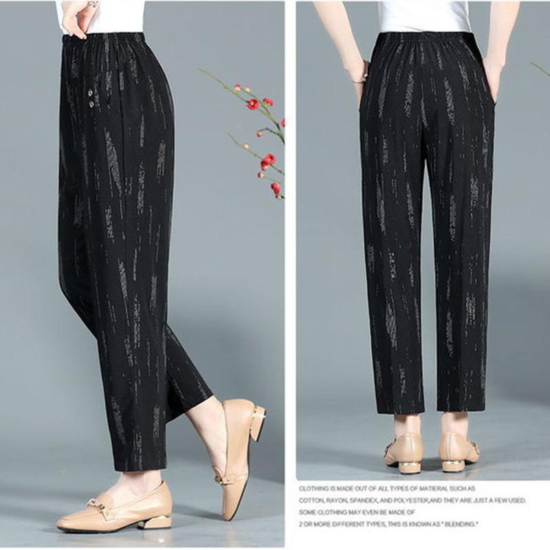 Middle-aged and Elderly Summer Cool Pants Mom Pants Summer Thin Black Women's Pants High Waist Loose Straight-leg Pants Large Size Pants
