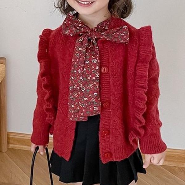 Little Girl Autumn Knit Children's Wooden Ear Sweater Cardigan Fashion Korean Long-sleeved Jacket