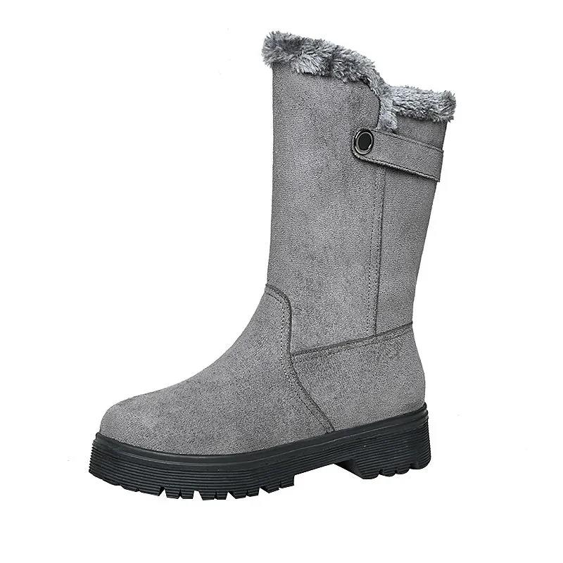 Winter Snow Boots Women's Mid-tube Mid-heel Plus Velvet Padded Non-slip Thick-soled Warm Cotton Boots