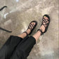 European Roman Sandals Women's Summer Leather Flat Casual All-match Beach Foot Ring Strap Sandals