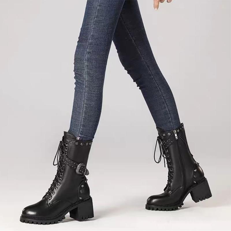 Spring and Autumn Martin Boots Women British Style Rivet Boots Motorcycle Boots Military Boots Single Boots