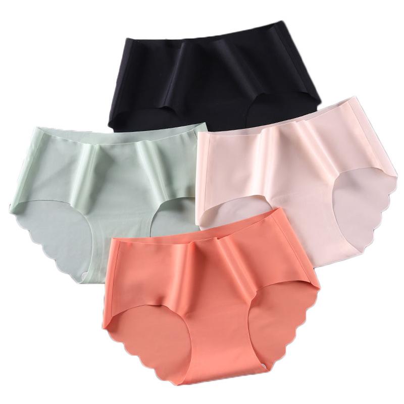 4Pcs/set Middle Waist Women's Panties Cotton Seamless Solid Color Underpants Ladies Large Size Casual Briefs
