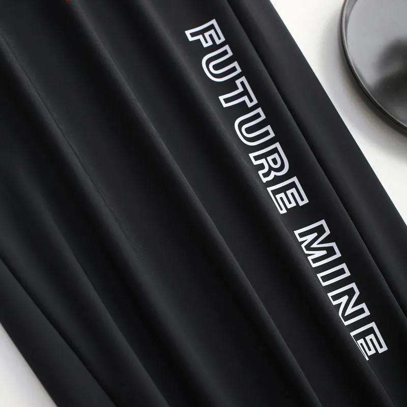 Summer Thin Letter Printing Ice Silk Casual Pants Women Loose and Thin Waist Nine-point Black Harlan Sweatpants