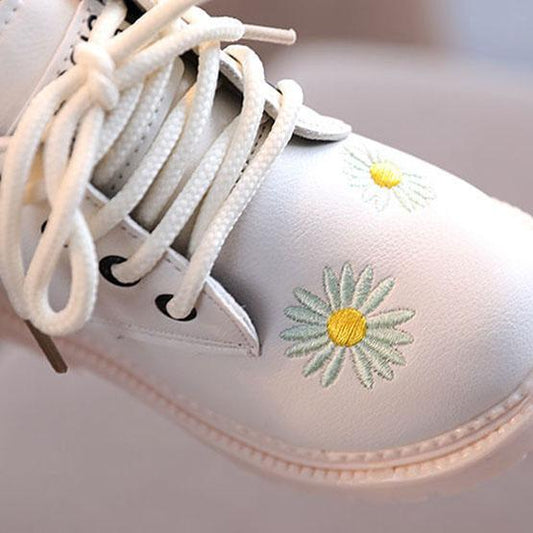 Children's Martin Boots Girls Autumn Little Fresh Sewing Flowers Princess Boots Children Solid Color Casual Short Boots