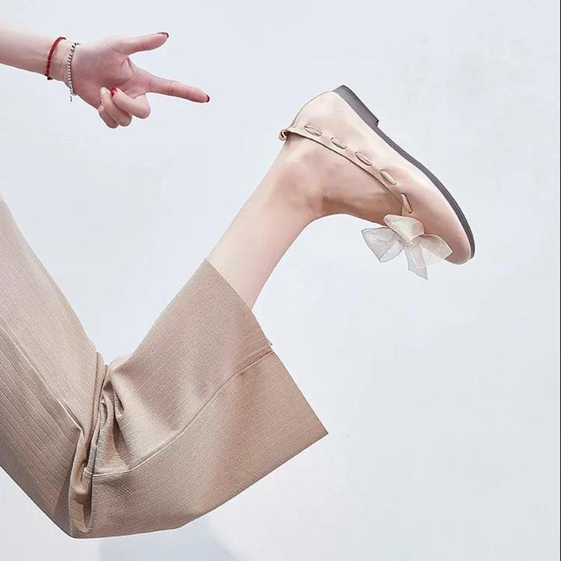 Single Shoes Women's Shallow Mouth Flat Soft and Comfortable Non-slip All-match Women's Flat Leather Shoes Lightweight Non-slip