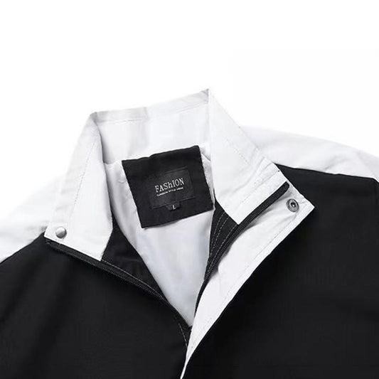 Men's Thin Jacket Temperament Stand-up Collar Baseball Uniform Short Long-sleeved Warm Jacket Stitching Color Handsome Casual Work Clothes