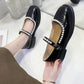 French Small Leather Shoes Women Retro Square Toe Mary Jane Small Leather Shoes Women's Pearl Buckle  Shallow Mouth Casual Student Leather Shoes