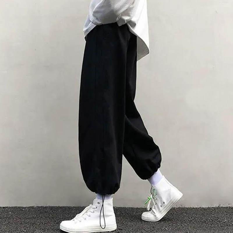Women's Black Sports Pants Plus Velvet Thickened Autumn and Winter Pants Women's Outer Wear Korean Style Loose Student Leisure Beamed Wide-leg Pants