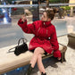 Women's Shiny Mid-length Down Jacket Winter Korean Style Loose Coat Quilted Jacket Warm Stand-collar Down Jacket