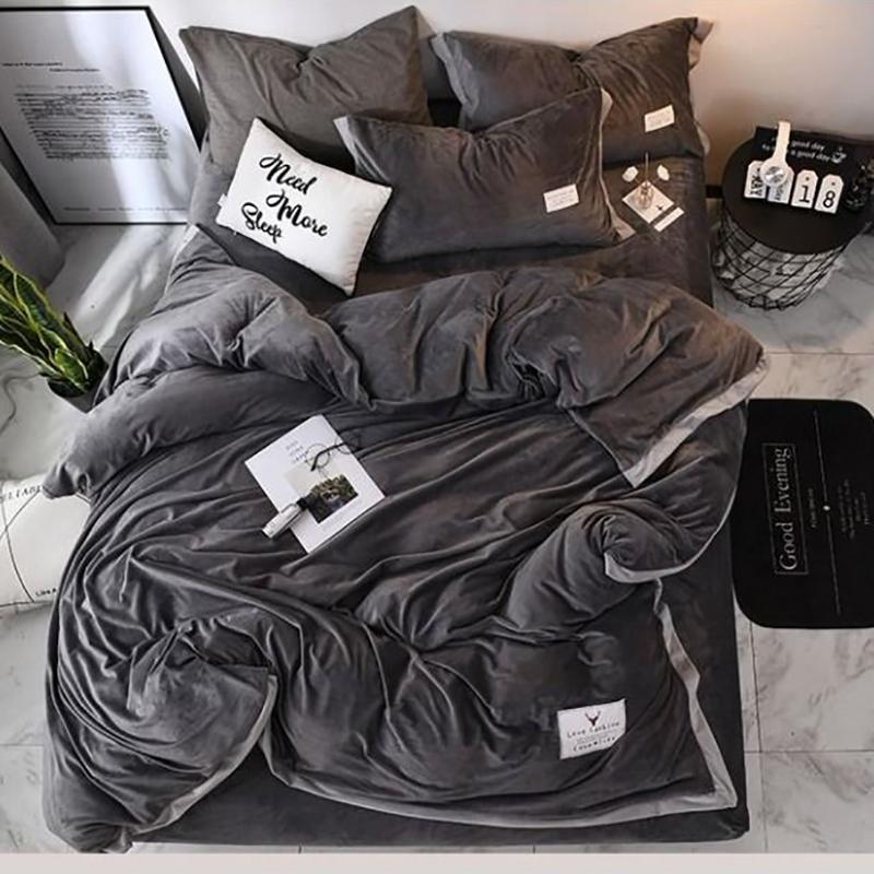 Winter Four-piece Set Double-sided Velvet Thick Short Plush Bed Linen Quilt Cover Coral Velvet 4-piece Set