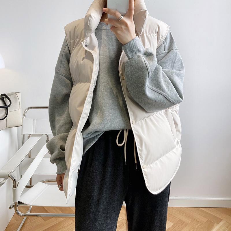 Thick Cotton Vest Women's Short Autumn and Winter Loose Sleeveless Warm Coat Stand Collar Vest
