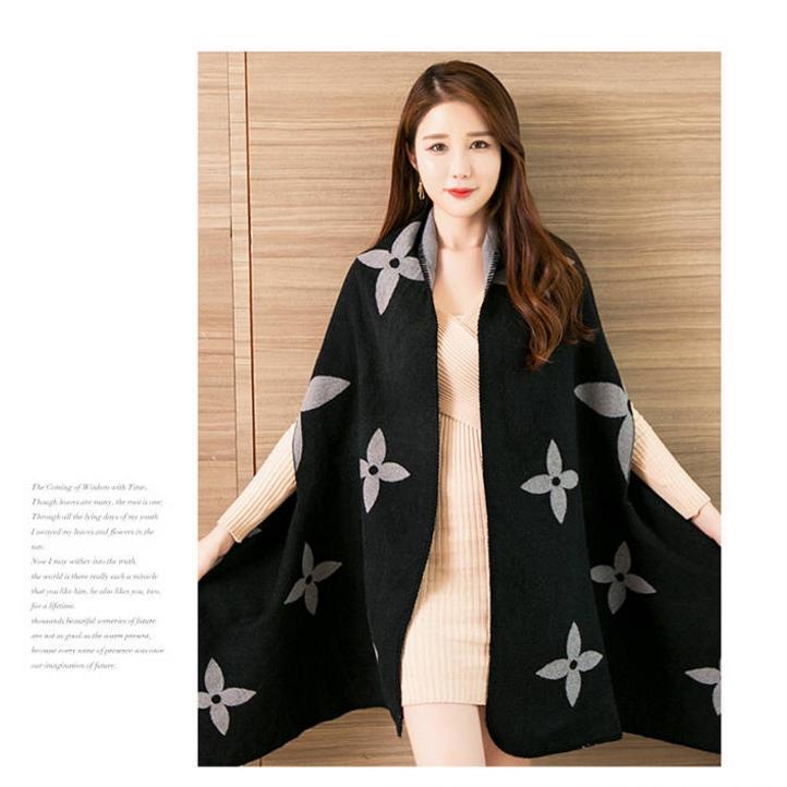 Fashion Geometric Color Imitation Comfortable Temperament Warm Poncho Shawl Scarf Knitted Shawl