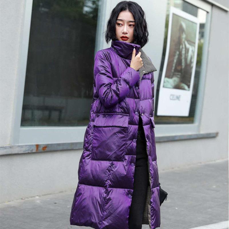 Double-sided Down Jacket Women's Mid-length Winter Loose Large Size Thin White Duck Down Over The Knee Coat
