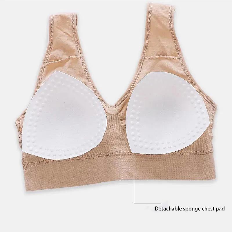 Women's Plus Size Seamless Bra with Pads Solid Color Breathable Bra Hollow Out Sports Yoga No Wire Gathering Vest Bra