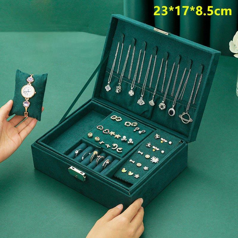 Jewelry Box Princess European-style Korean Wooden Earrings Simple Double-layer Storage Box