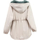 Women's Plus Velvet Hooded Parka Jacket Short Autumn and Winter Thickened All-match Casual Loose Drawstring Windbreaker Jacket