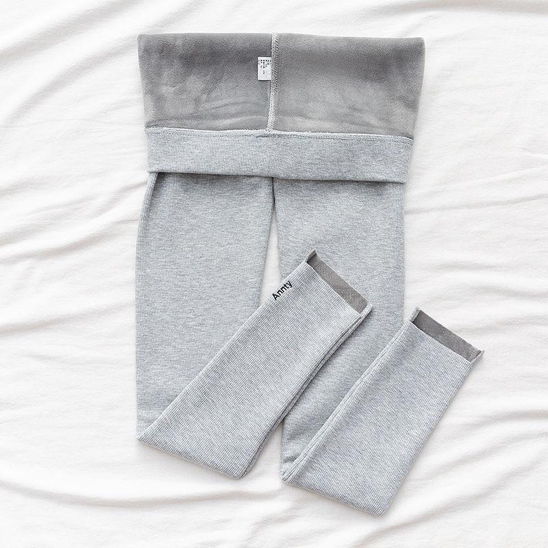 Spring and Autumn Threaded Leggings Women's Long Trousers Are Thin Outer Wear Plus Velvet Thickened High Waist Warm Cotton Trousers In Winter