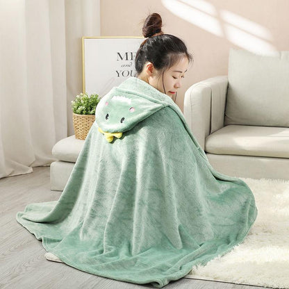 Cute Cartoon Lazy Nap Blanket Shawl Cloak Cloak Office Air Conditioning Blanket Coral Fleece Cover Leg Blanket Skin-friendly Soft and Warm
