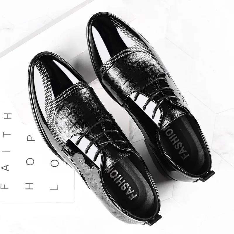 Oxford Business Men Shoes Patent Leather Lace Up Shoes Business Dress Soft Sole Breathable Spring Wedding  Shoes