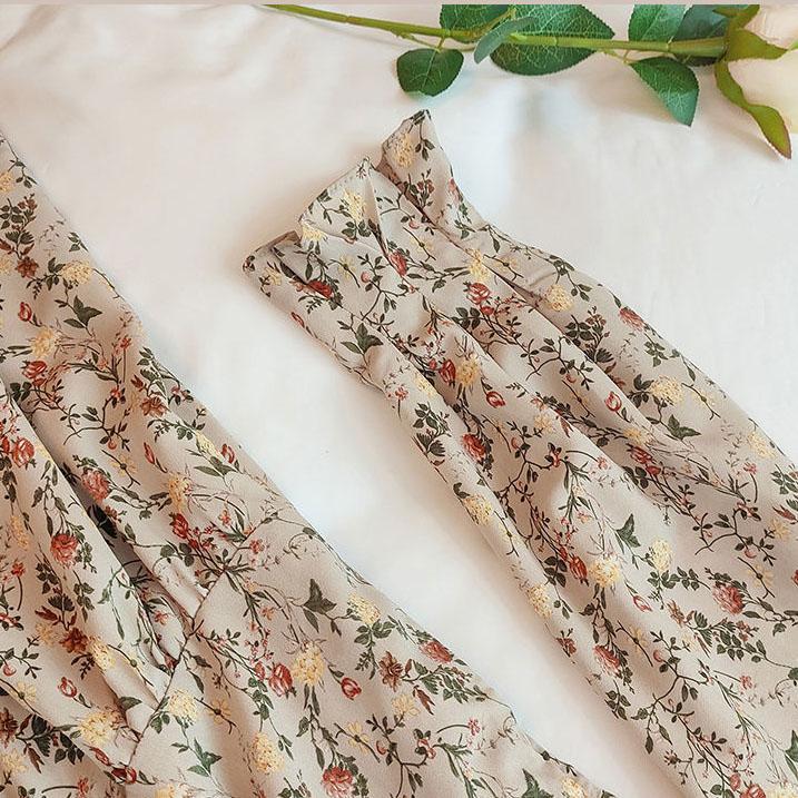 Women's Summer Elegant Chiffon Waist Shows Thin Temperament Korean V-neck Floral Skirt