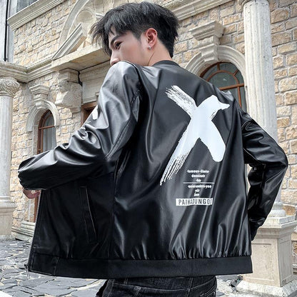 Slim Leather Jacket Trend All-match Jacket Large Size Casual Leather Men's Clothing