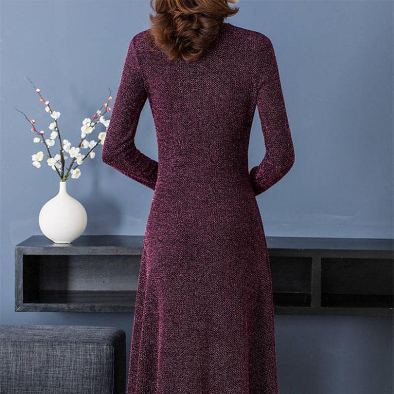 Temperament High-end Fake Two-piece Slim Waist Slim Plus Size Dress Cheongsam Long-sleeved Split Long Skirt Sequins
