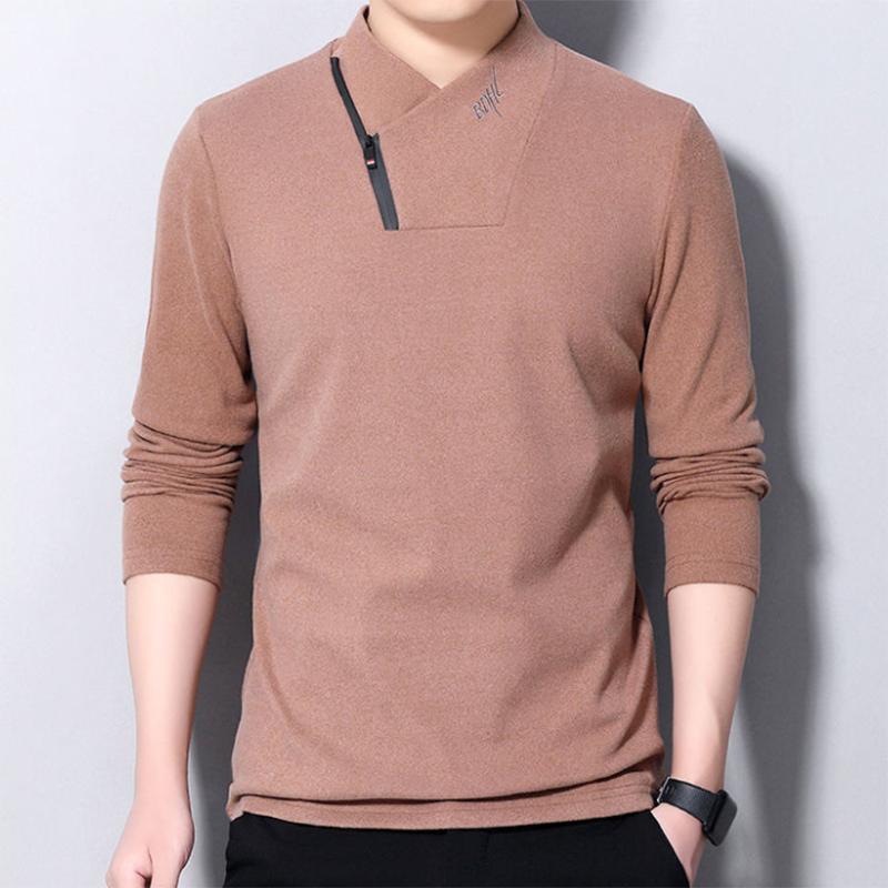 Men's Stand-up Collar Warm Round Neck Solid Color Bottoming Sweatshirts Long-sleeved Sweater Double-sided Fleece De Velvet
