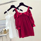 Sling One-shoulder Blouse Women's Ruffled Mid-sleeve Off-shoulder Shirt Chiffon Shirt Off-shoulder Sling Shirt Sweet and Cute