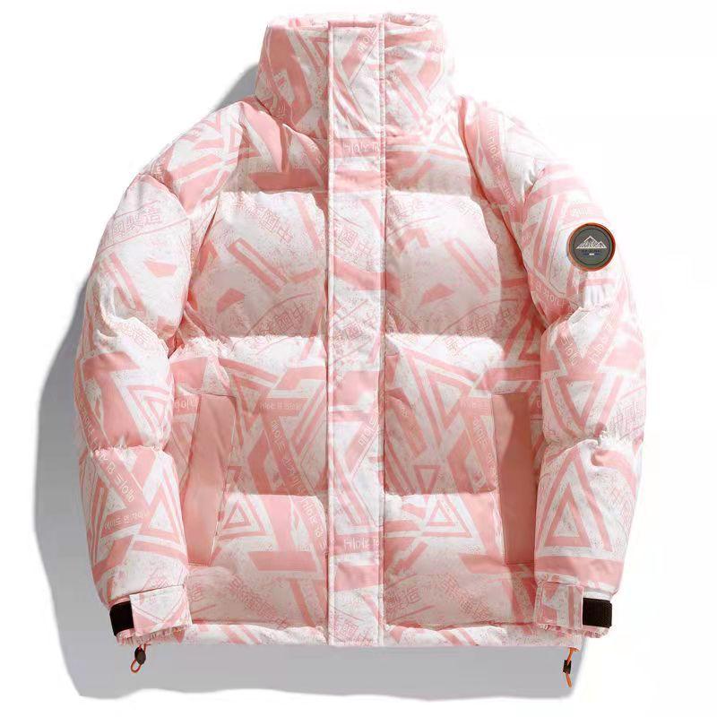 Men and Women The Same Down Jacket Winter Student Short Jacket Plus Velvet Thick Printing Couple Jacket Casual Warm Travel Jacket