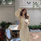 Female Elegant Floral Print Graceful Holiday Dress Vintage Gentle Fairy Long Vacation Slim Dress