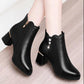 Fleece Short Boots Women's Winter Fashion All-match Thick-heeled Round Toe Boots Short Tube Rhinestone Cotton Shoes