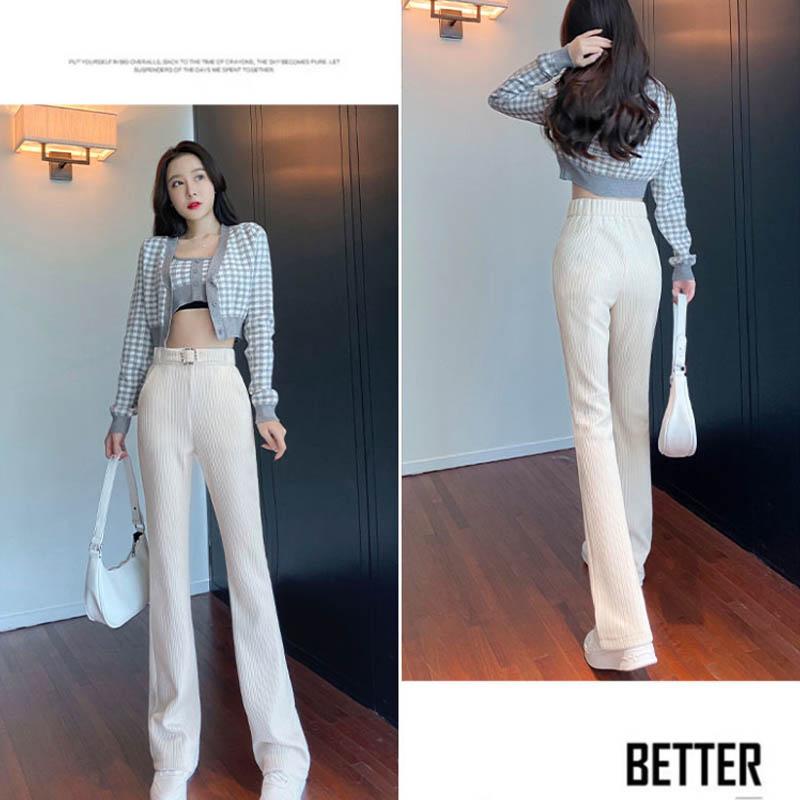Plus Velvet Thickening Micro Pants Children's Autumn and Winter Warm High Waist Vertical Slim Wild Casual Trousers Women Winter