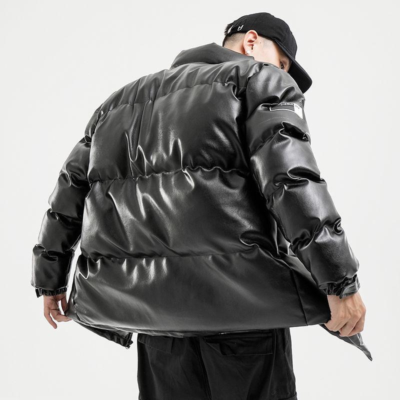Men's Winter Thick Padded Jacket Bread Suit Clothes Korean Style Trend Loose Student Pu Leather Cotton Jacket Clothes