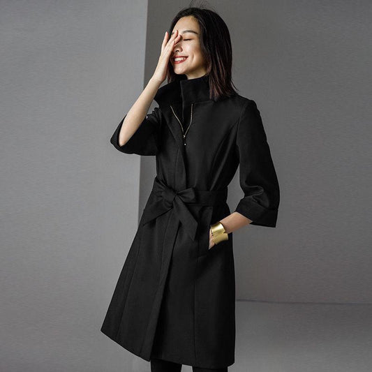 Double Breasted Long Trench Coat Women Khaki Slim Belt Cloak Mujer Windbreaker Female Plus Size